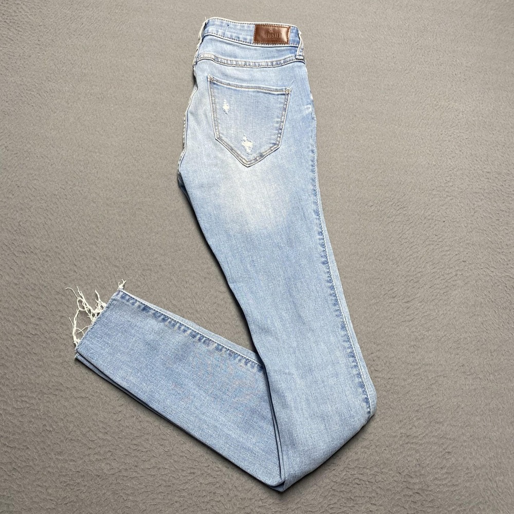 Hollister Jeans Juniors 1R Light Wash‎ Mid Rise Super Skinny Distressed Denim